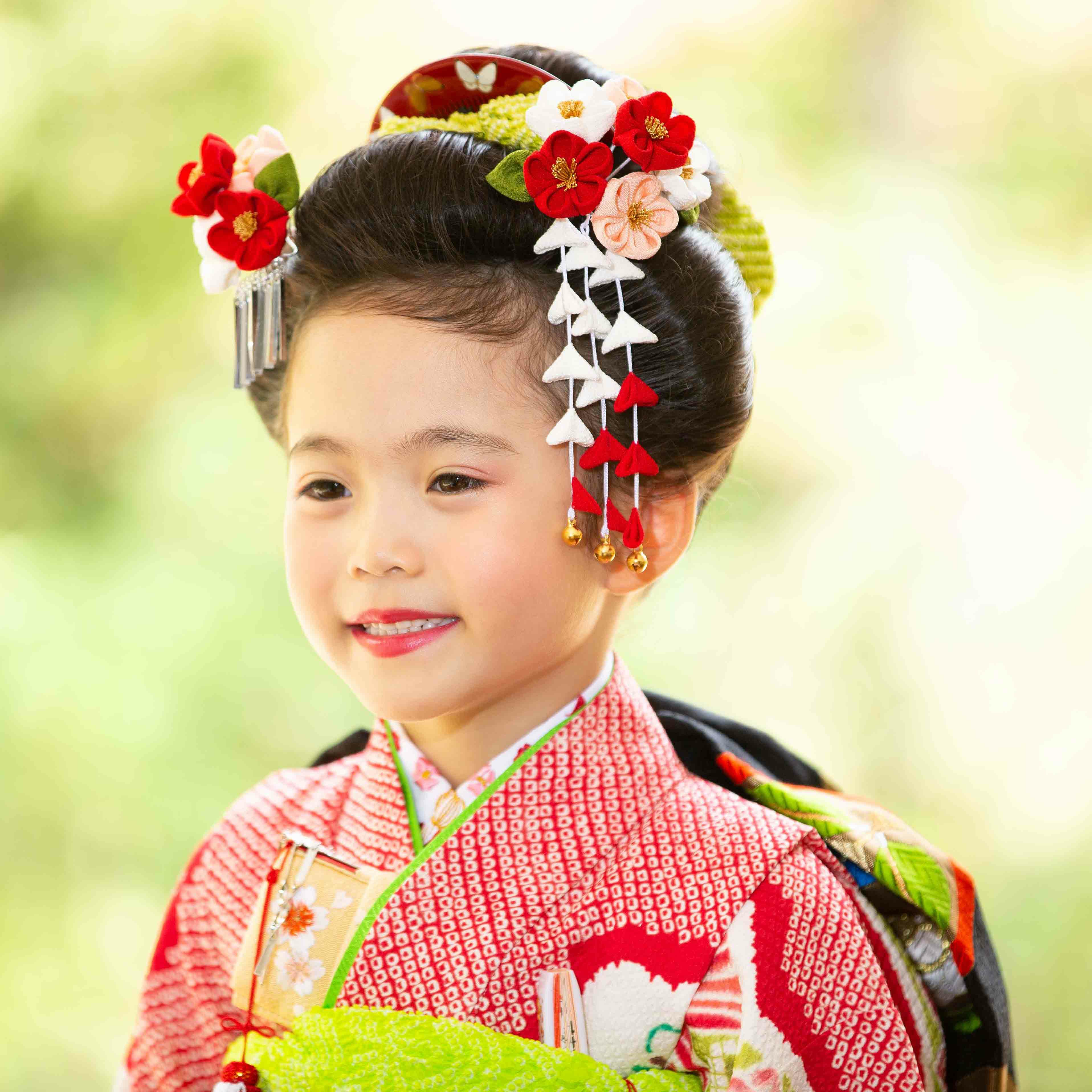 七五三 四輪梅びら付きかんざし（赤・白・ピンク） | かづら清老舗 