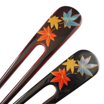 創作本漆塗り純金蒔絵 櫛と箸 桜と紅葉模様 （輪島塗 蒔絵箸