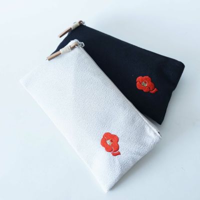 手織麻 椿刺繍ポーチ | かづら清老舗オンラインショップ