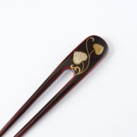 本漆純金蒔絵螺鈿かんざし 角丸ピン 双葉葵文様（溜色） | か