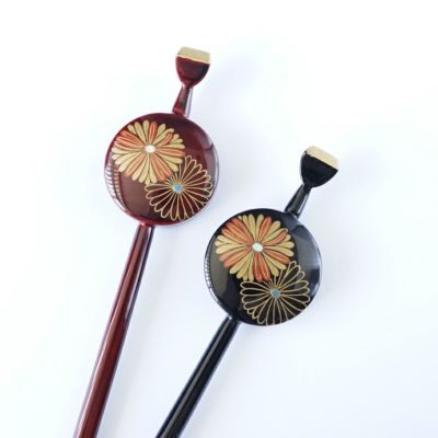 本漆純金蒔絵螺鈿かんざし 平打ち 菊文様 | かづら清老舗オンライン 