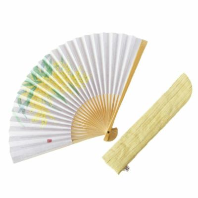 重岡良子、【白露】、希少な額装用画集より、新品額装付 重岡良子画」 扇子・ケース セット（檸檬） | かづら清老舗