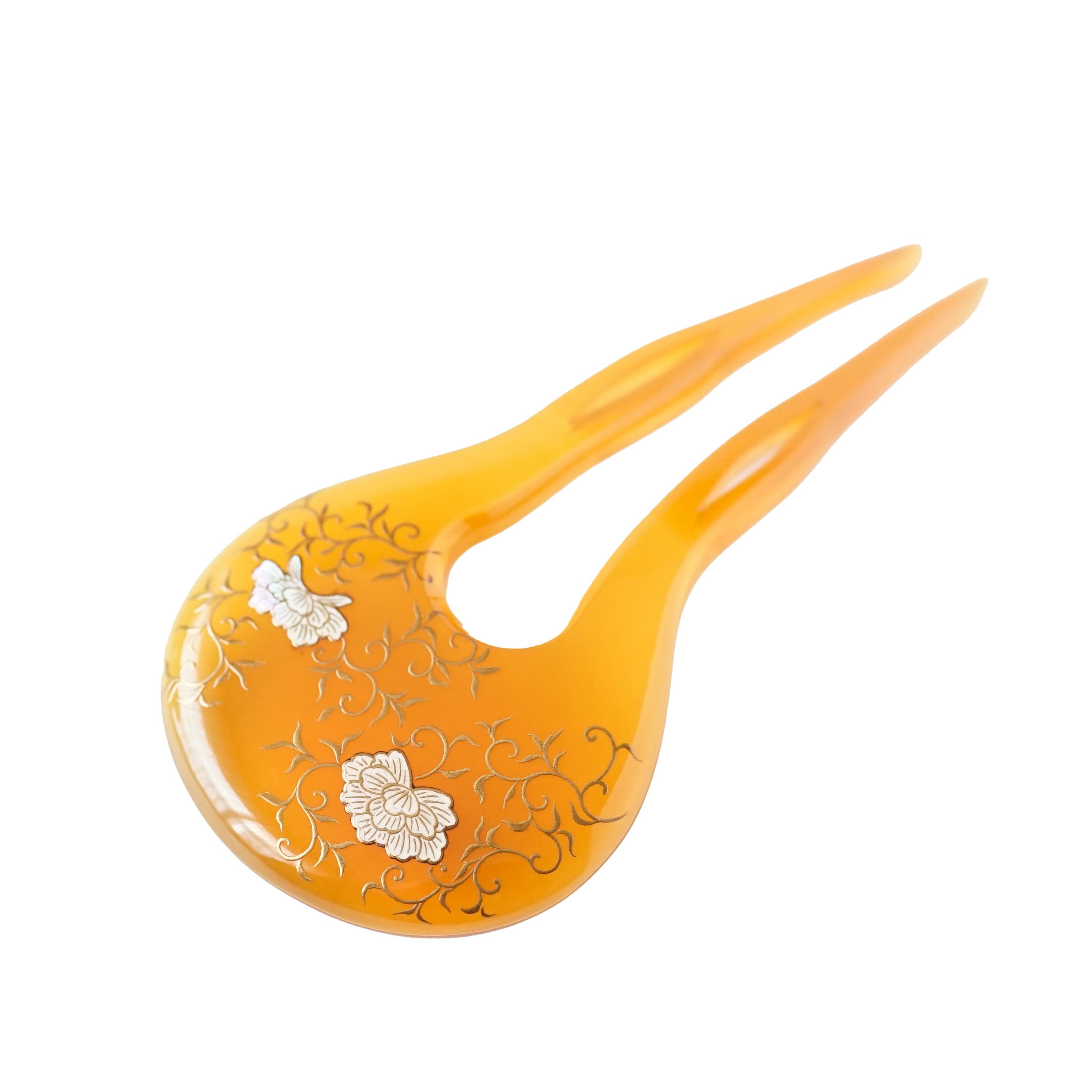 鼈甲 簪 かんざし 洋花 螺鈿 金蒔絵 べっ甲 在銘 H4 和装小物 留袖 