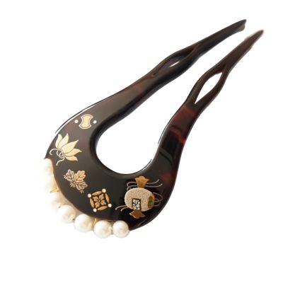 本漆純金蒔絵螺鈿かんざし 輪ピン（小） アラベスク文様 | かづら清 